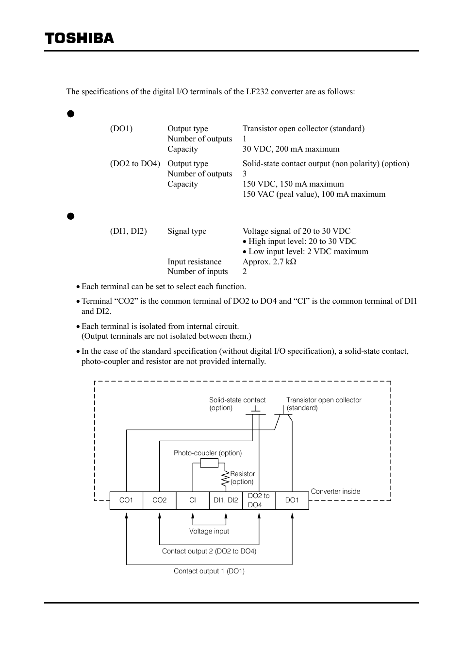 1 digital i/o specifications | Toshiba Tohsiba Electromagnetic Flowmeter Converter L5232 User Manual | Page 129 / 174