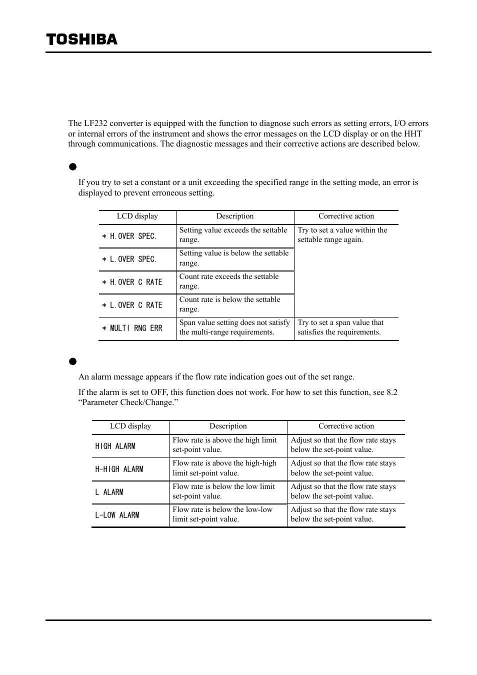 Diagnosis and alarms, 1 diagnostic messages | Toshiba Tohsiba Electromagnetic Flowmeter Converter L5232 User Manual | Page 154 / 174