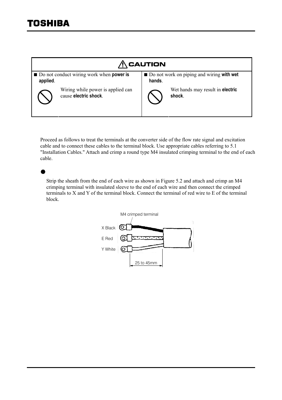 4 wiring method, 1 terminal treatment of cables | Toshiba Tohsiba Electromagnetic Flowmeter Converter L5232 User Manual | Page 24 / 174