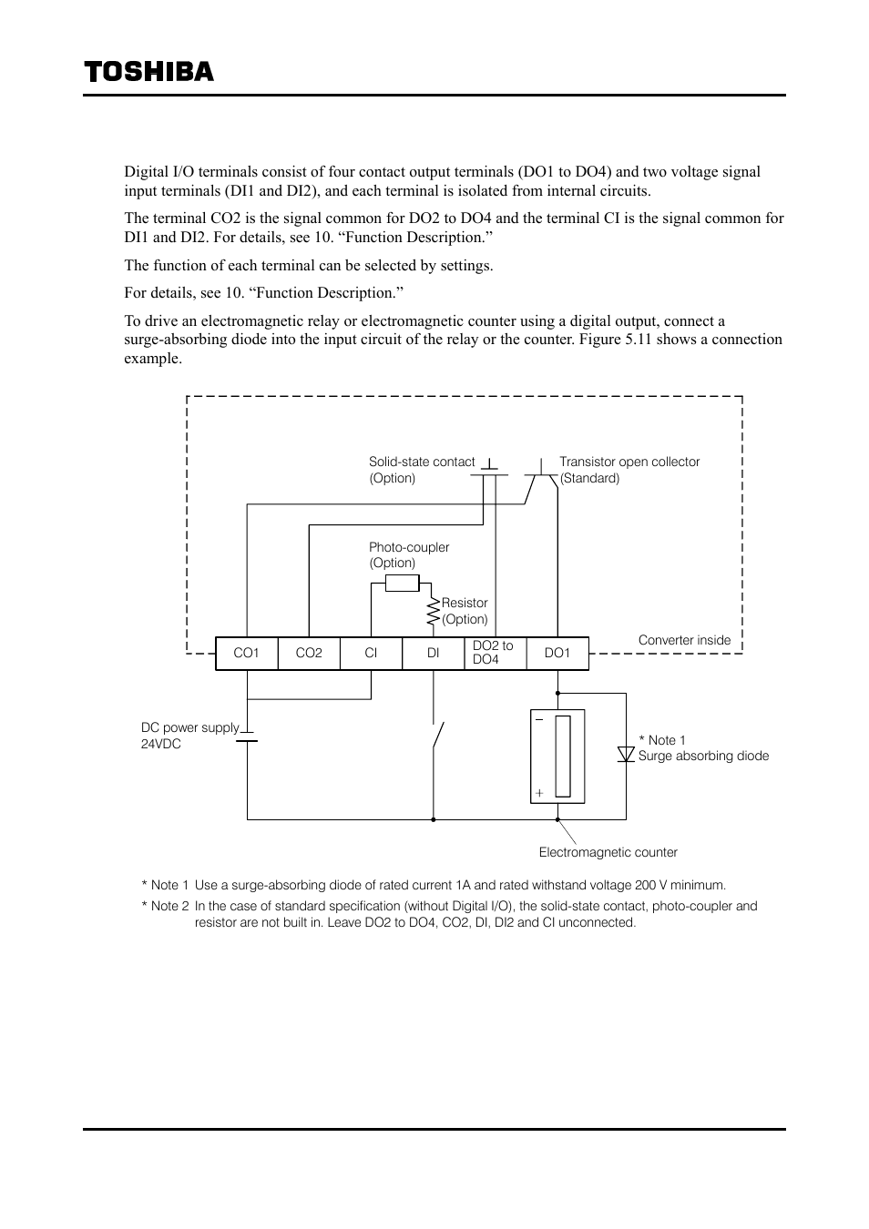 5 digital i/o connections | Toshiba Tohsiba Electromagnetic Flowmeter Converter L5232 User Manual | Page 30 / 174