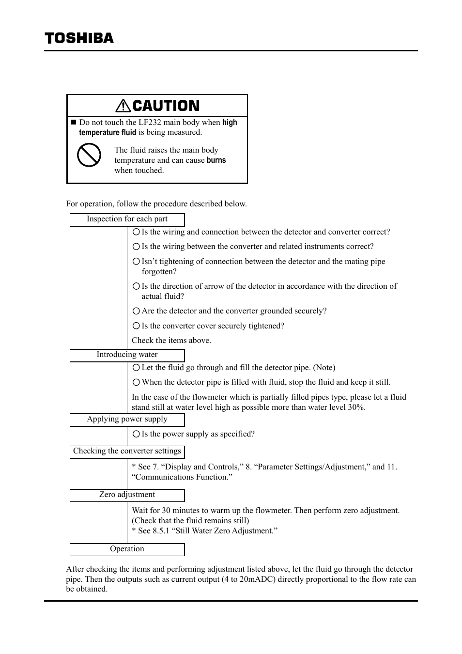 Operation | Toshiba Tohsiba Electromagnetic Flowmeter Converter L5232 User Manual | Page 35 / 174