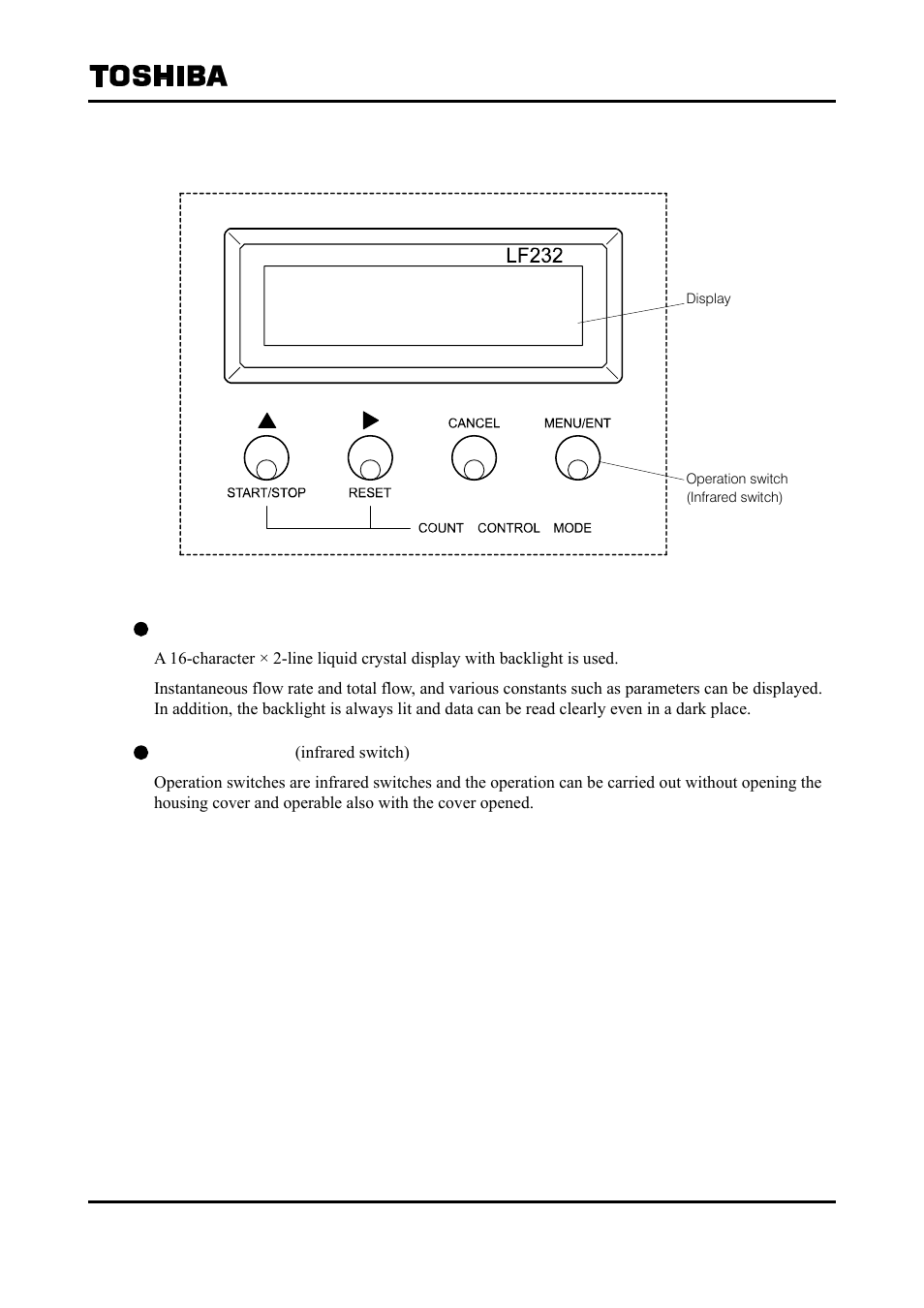 1 names and functions of display and controls | Toshiba Tohsiba Electromagnetic Flowmeter Converter L5232 User Manual | Page 38 / 174