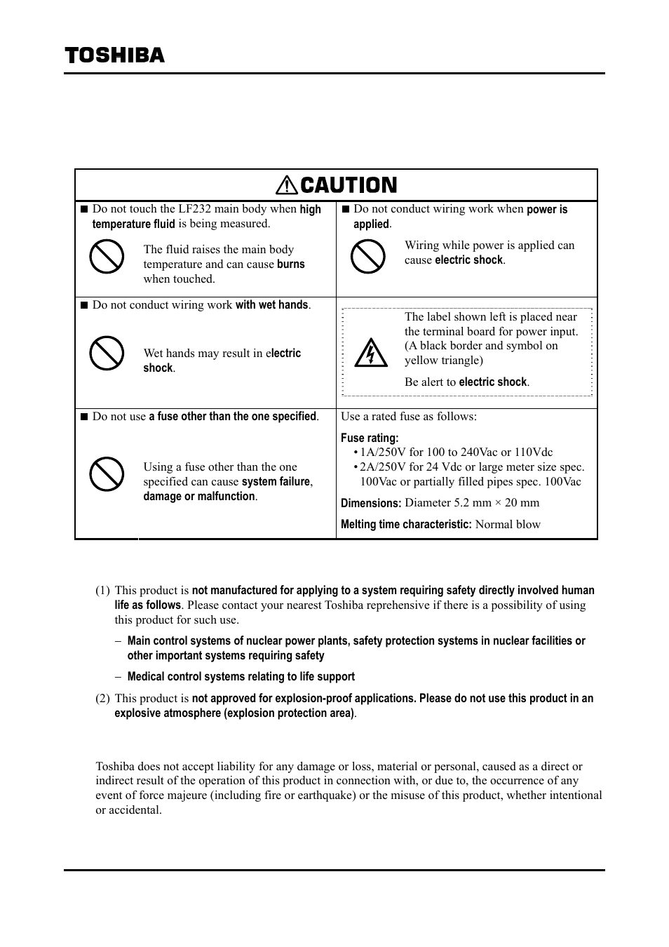 Safety precautions | Toshiba Tohsiba Electromagnetic Flowmeter Converter L5232 User Manual | Page 5 / 174