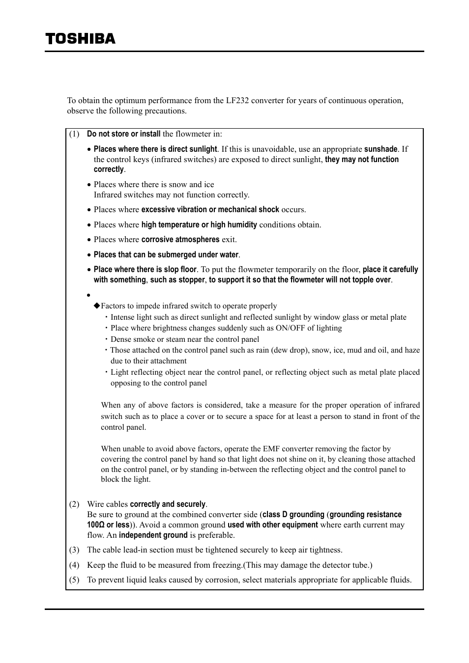 Handling precautions | Toshiba Tohsiba Electromagnetic Flowmeter Converter L5232 User Manual | Page 6 / 174