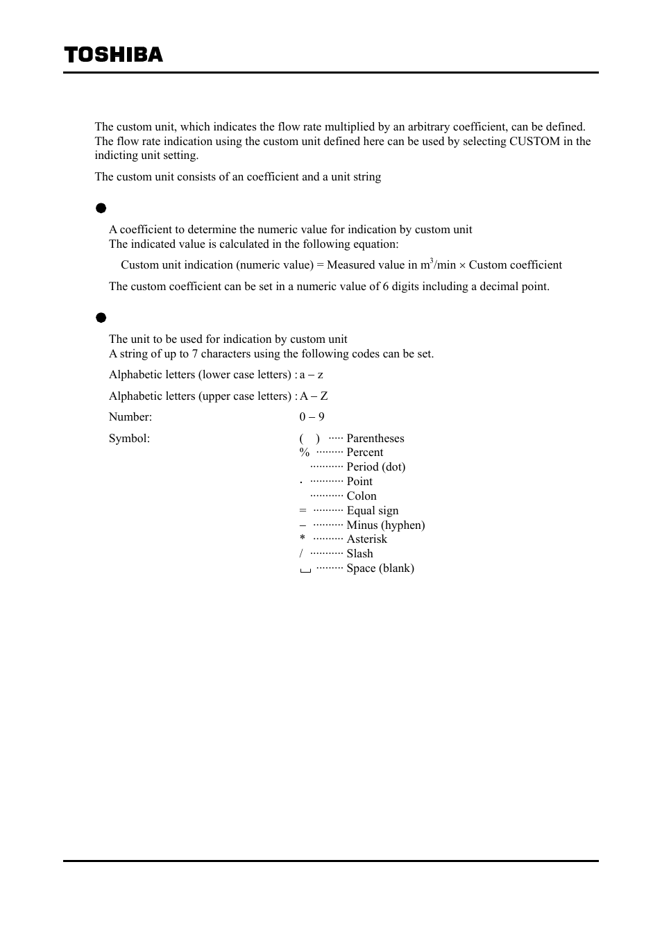 7 custom unit | Toshiba Tohsiba Electromagnetic Flowmeter Converter L5232 User Manual | Page 70 / 174