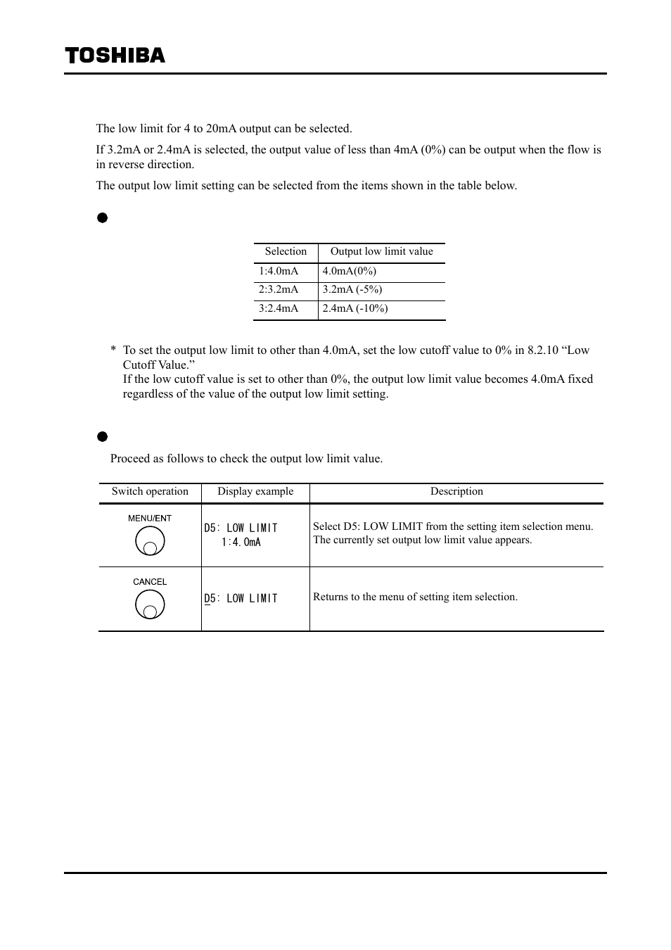 13 output low limit setting | Toshiba Tohsiba Electromagnetic Flowmeter Converter L5232 User Manual | Page 88 / 174