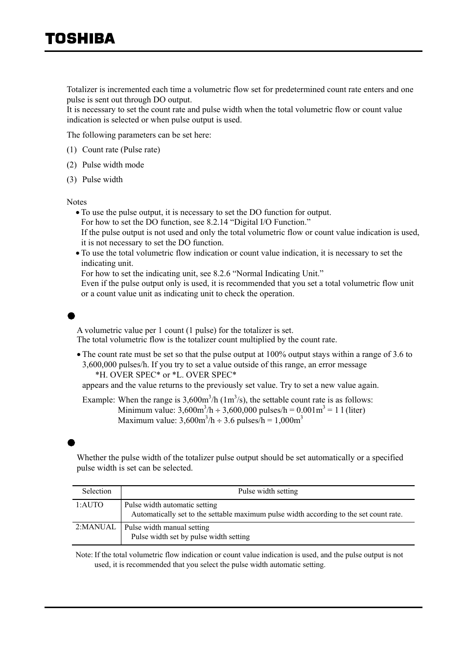 15 count rate (pulse rate) and pulse width | Toshiba Tohsiba Electromagnetic Flowmeter Converter L5232 User Manual | Page 94 / 174