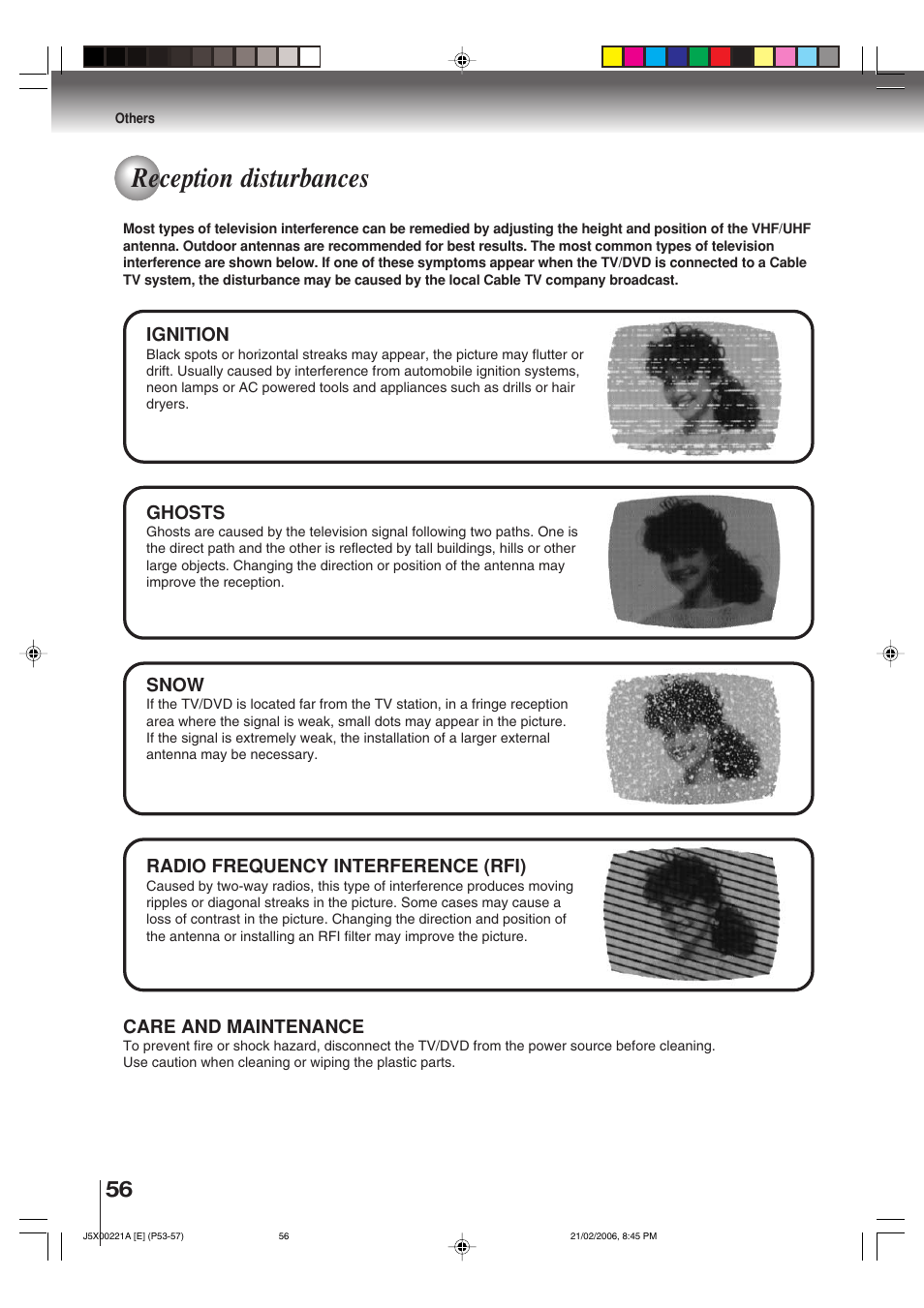 Reception disturbances | Toshiba 15DLV76 User Manual | Page 56 / 60