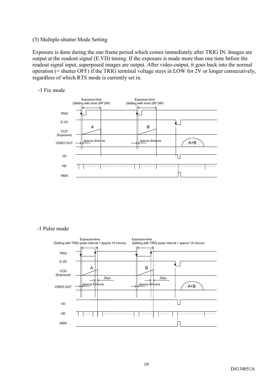 5) multiple-shutter mode setting, 1 pulse mode | Toshiba CS3910BH User Manual | Page 11 / 19
