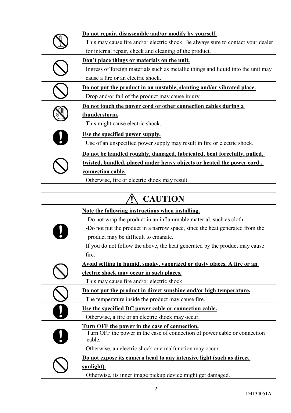 Caution | Toshiba CS3910BH User Manual | Page 3 / 19