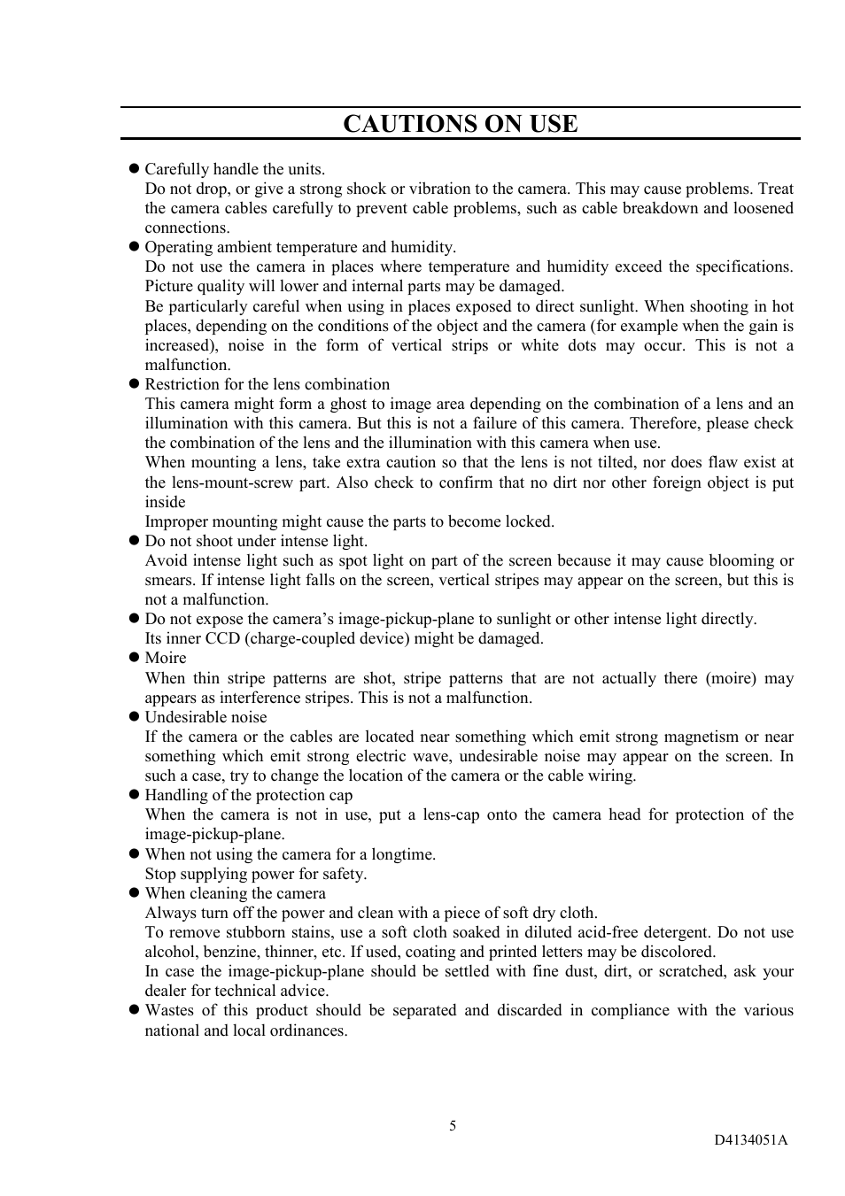 Cautions on use | Toshiba CS3910BH User Manual | Page 6 / 19