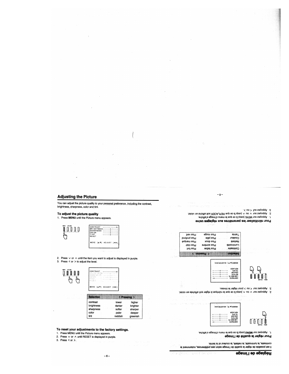 Tyjj, Adjusting the picture | Toshiba CM1320A User Manual | Page 6 / 10