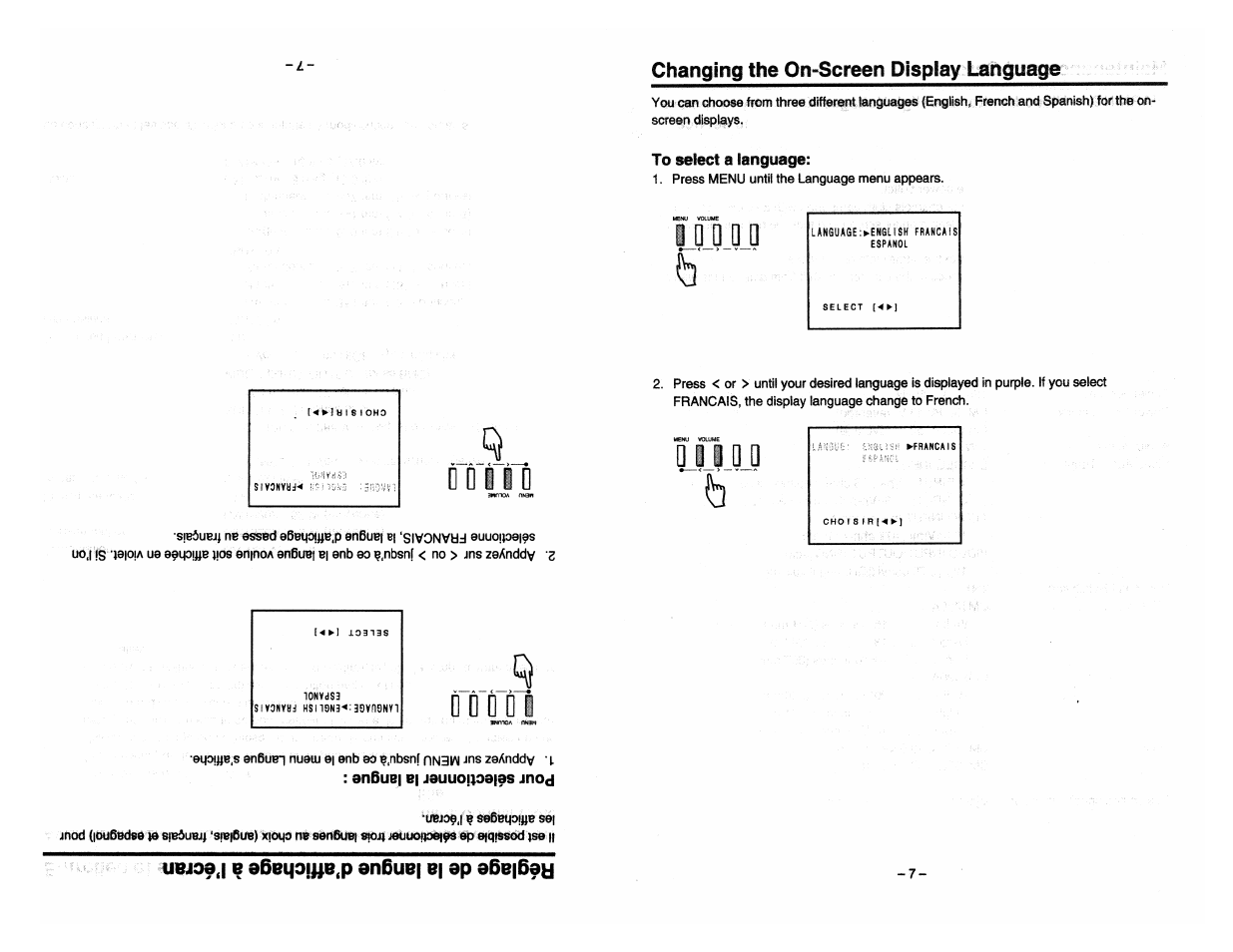 Changing the on-screen display language | Toshiba CM1320A User Manual | Page 7 / 10