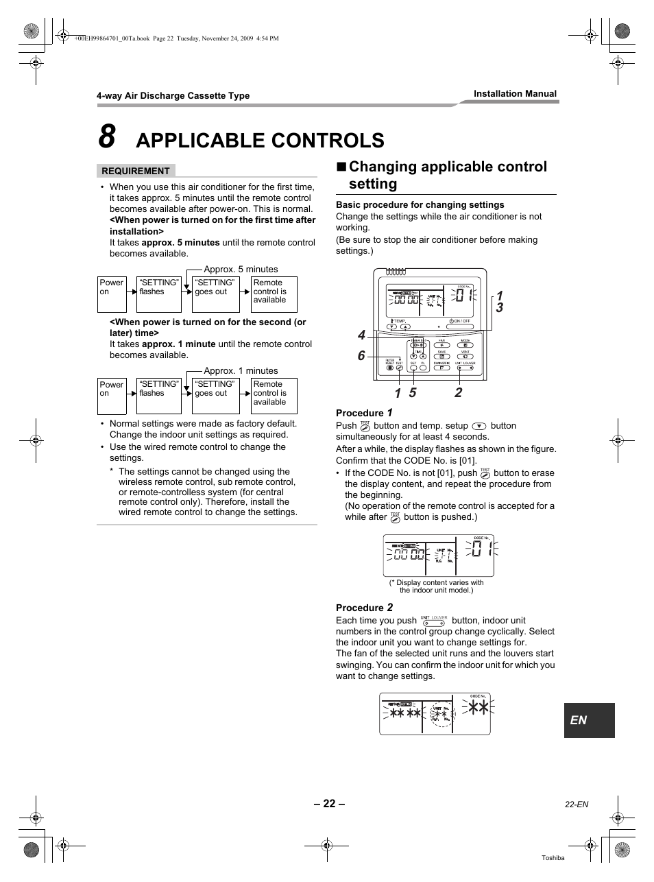 Applicable controls, Changing applicable control setting | Toshiba Carrier RAV-SP180UT-UL  EN User Manual | Page 23 / 38