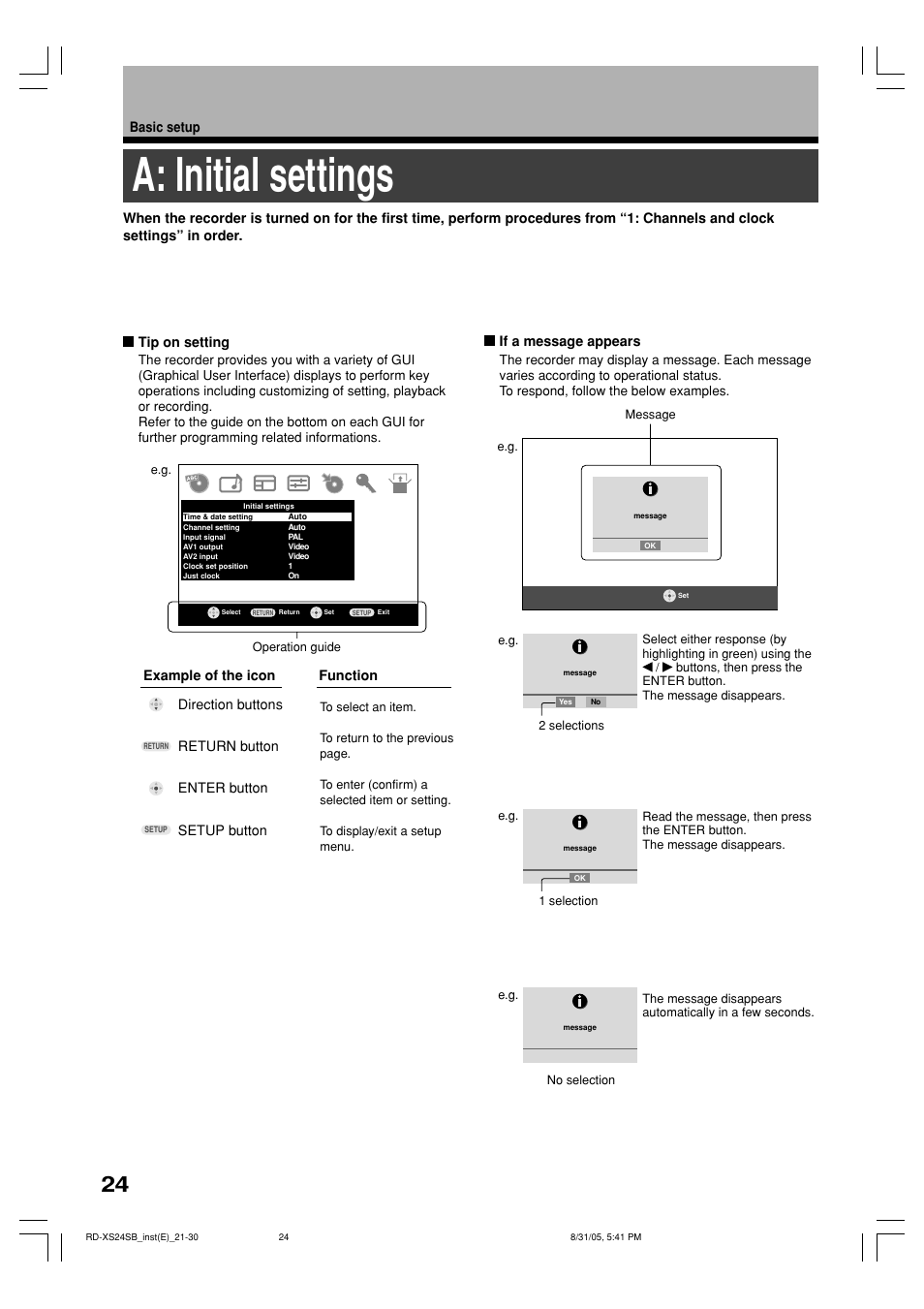 A: initial settings | Toshiba RD-XS24SB User Manual | Page 24 / 41