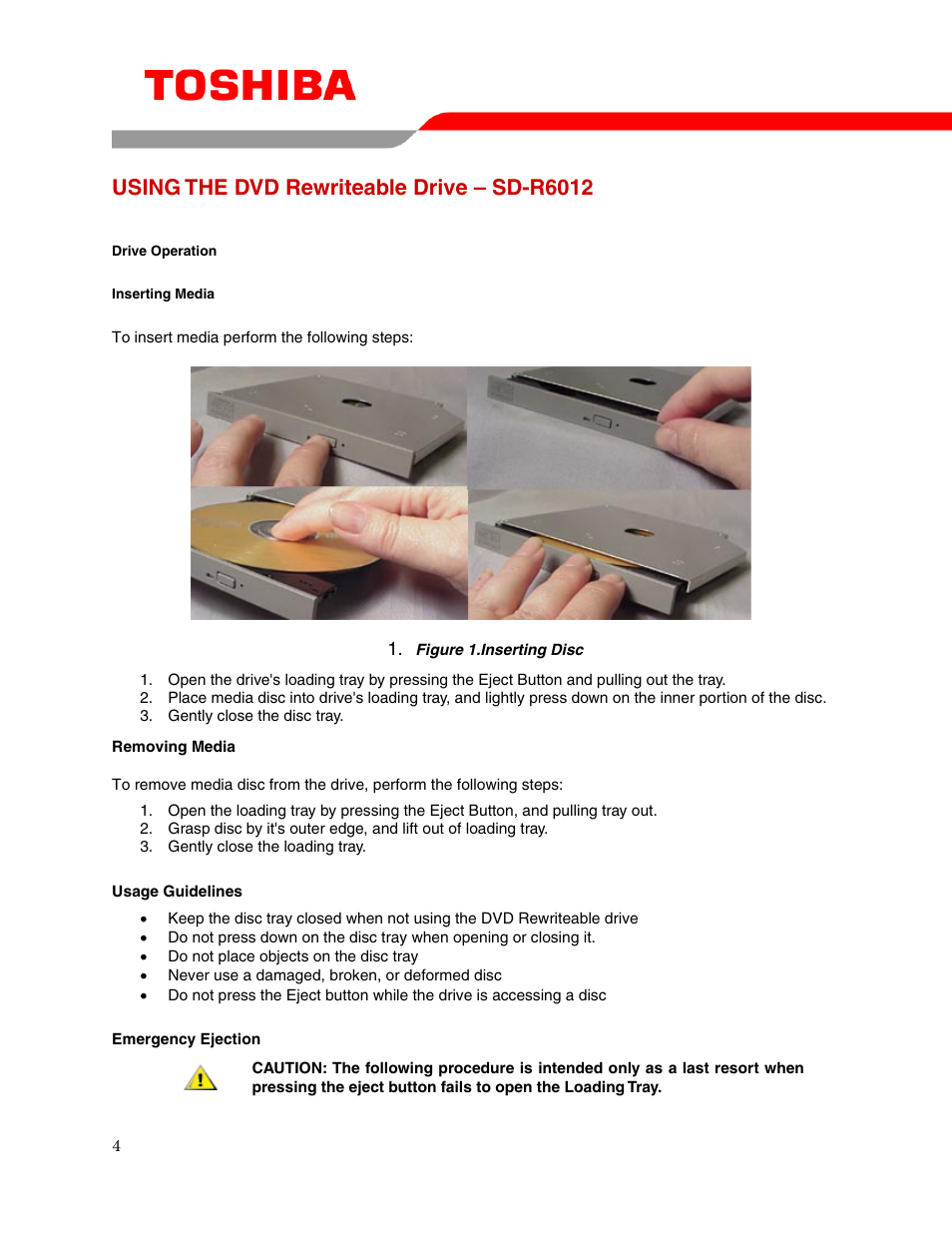 Using the dvd rewriteable drive – sd-r6012 | Toshiba SD-R6012 User Manual | Page 6 / 13