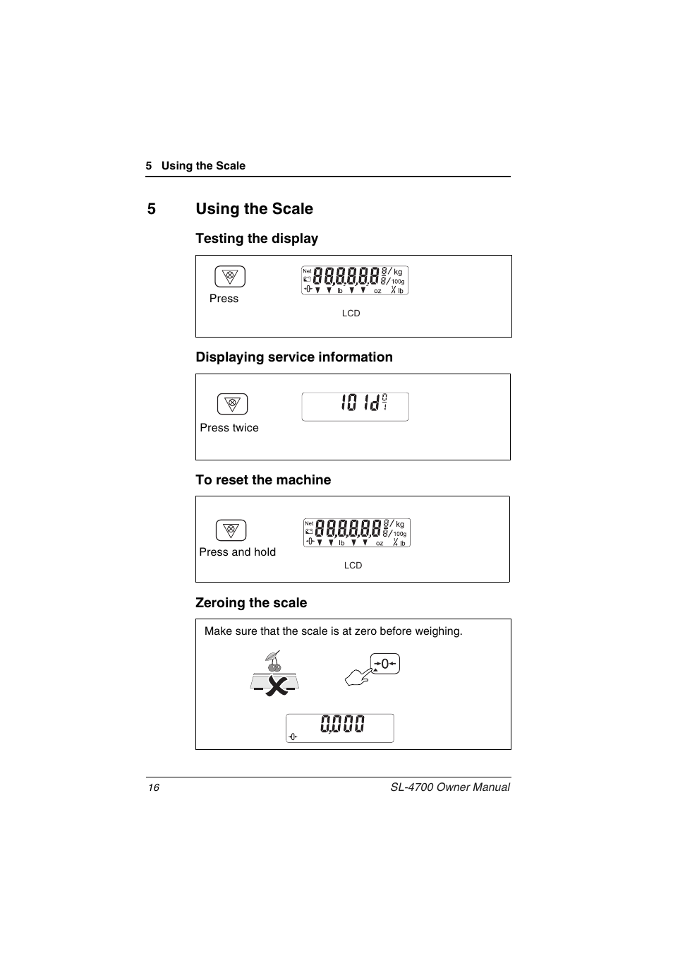 5 using the scale, 5using the scale | Toshiba TEC Electronic Computing Scale SL-4700 User Manual | Page 16 / 23