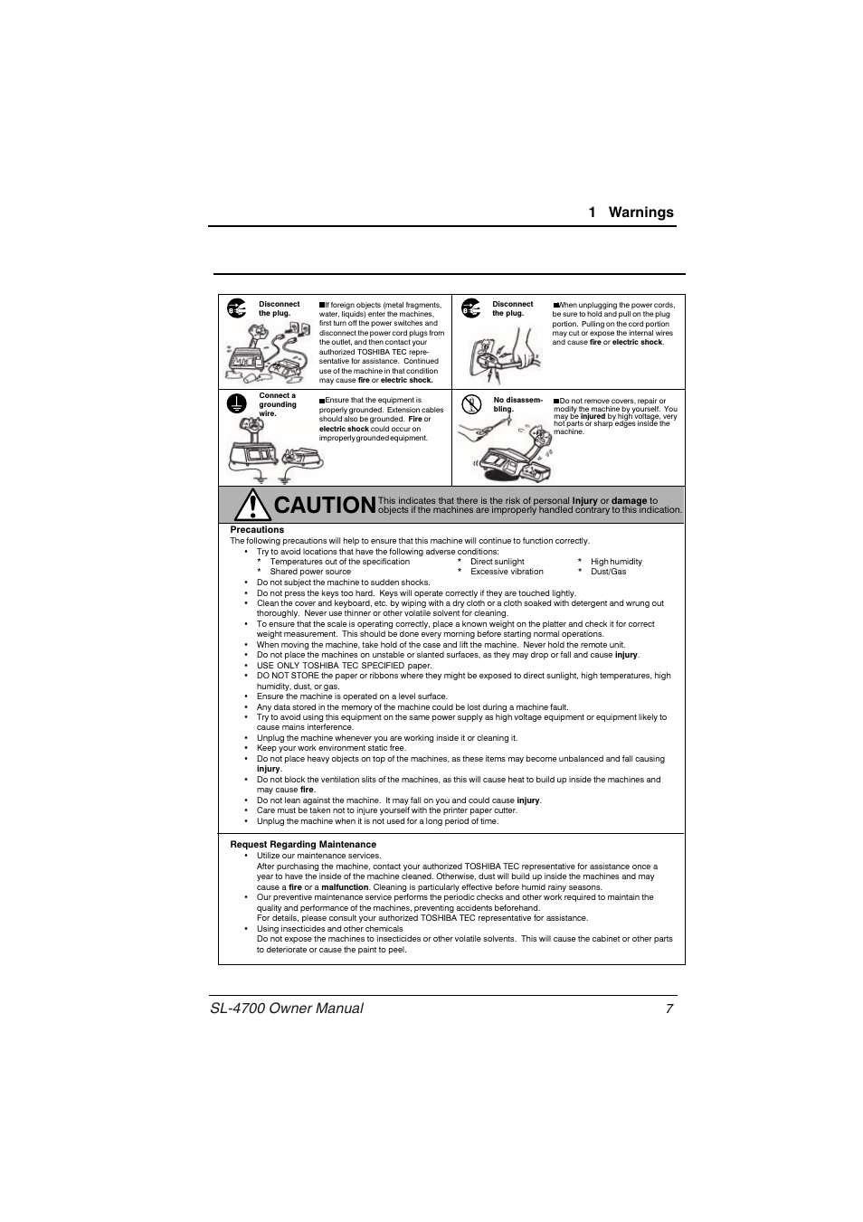 Caution | Toshiba TEC Electronic Computing Scale SL-4700 User Manual | Page 7 / 23