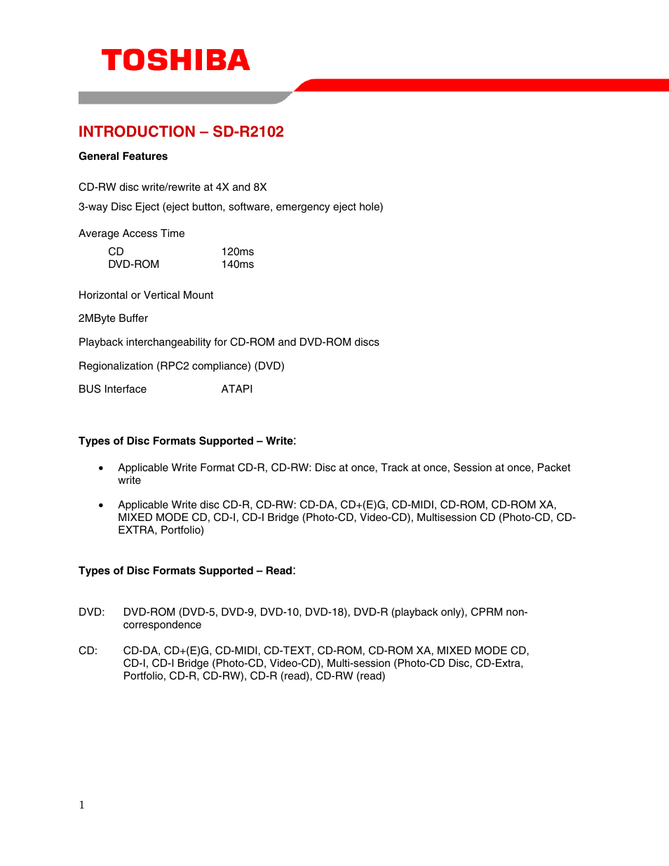 Introduction – sd-r2102 | Toshiba SD-R2102 User Manual | Page 3 / 12