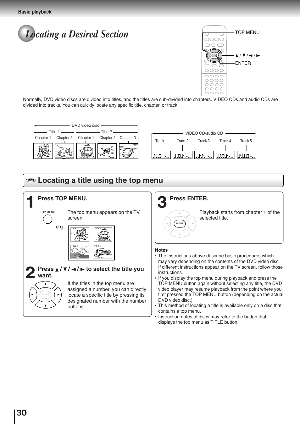 Locating a title using the top menu | Toshiba SD-330ESB  EN User Manual | Page 30 / 72