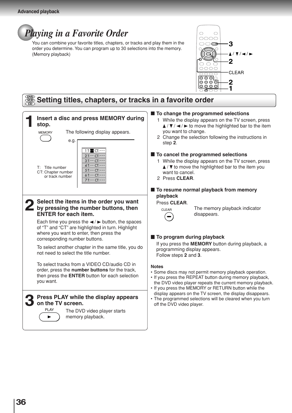 Playing in a favorite order | Toshiba SD-330ESB  EN User Manual | Page 36 / 72