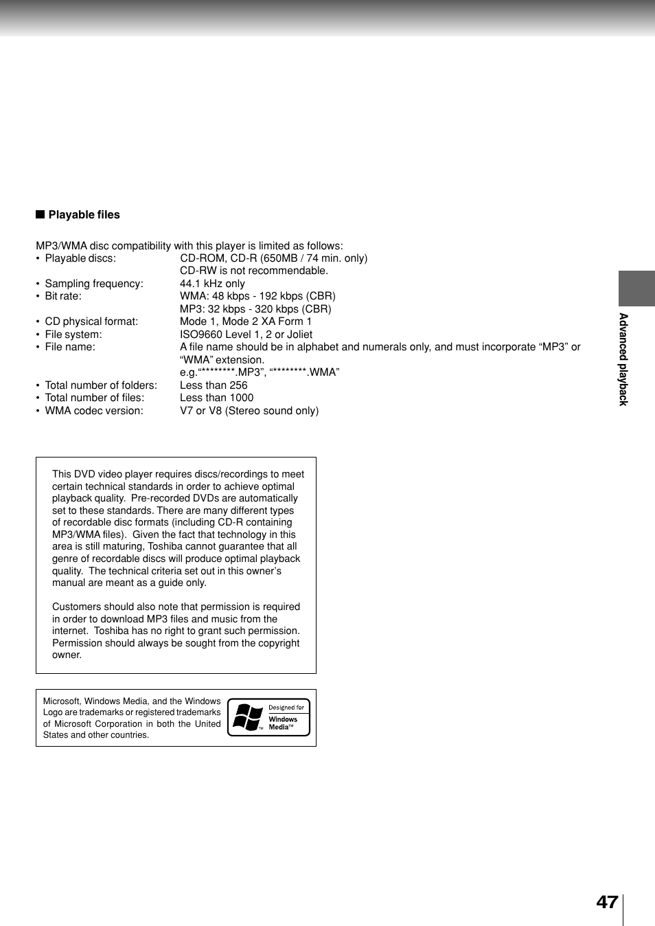 Toshiba SD-330ESB  EN User Manual | Page 47 / 72