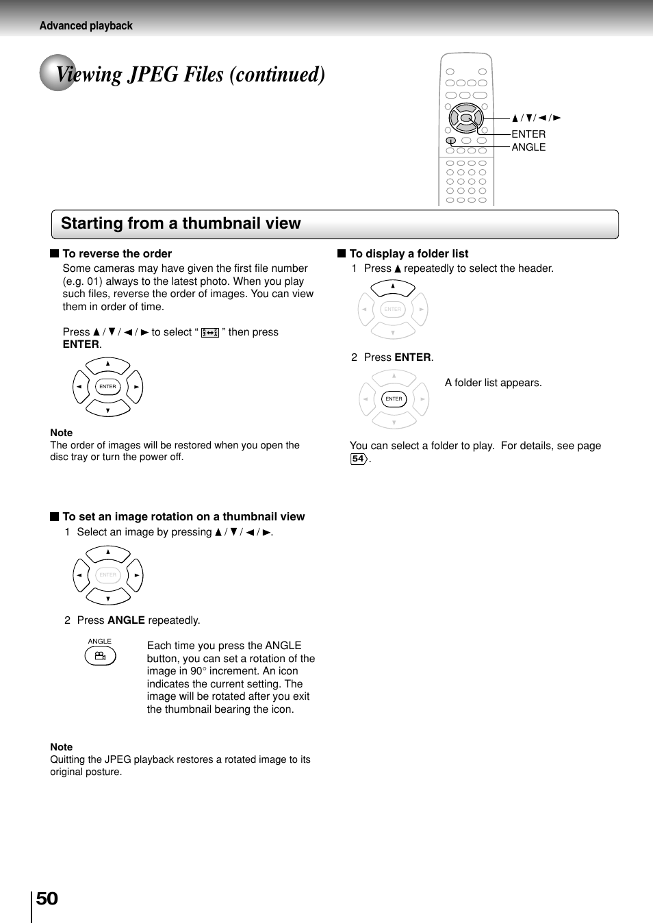 Viewing jpeg files (continued), Starting from a thumbnail view | Toshiba SD-330ESB  EN User Manual | Page 50 / 72