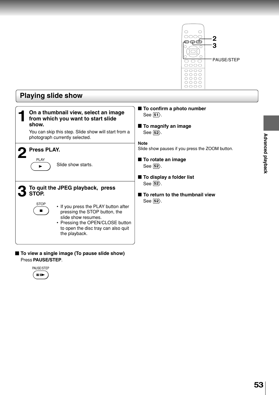 Playing slide show | Toshiba SD-330ESB  EN User Manual | Page 53 / 72