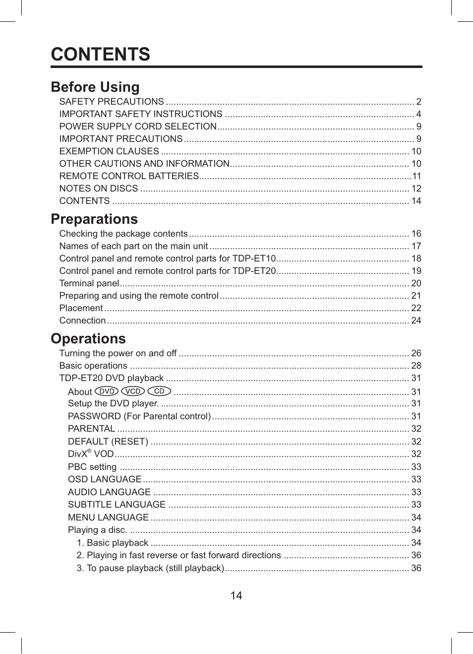 Toshiba TDP-ET10 User Manual | Page 14 / 59