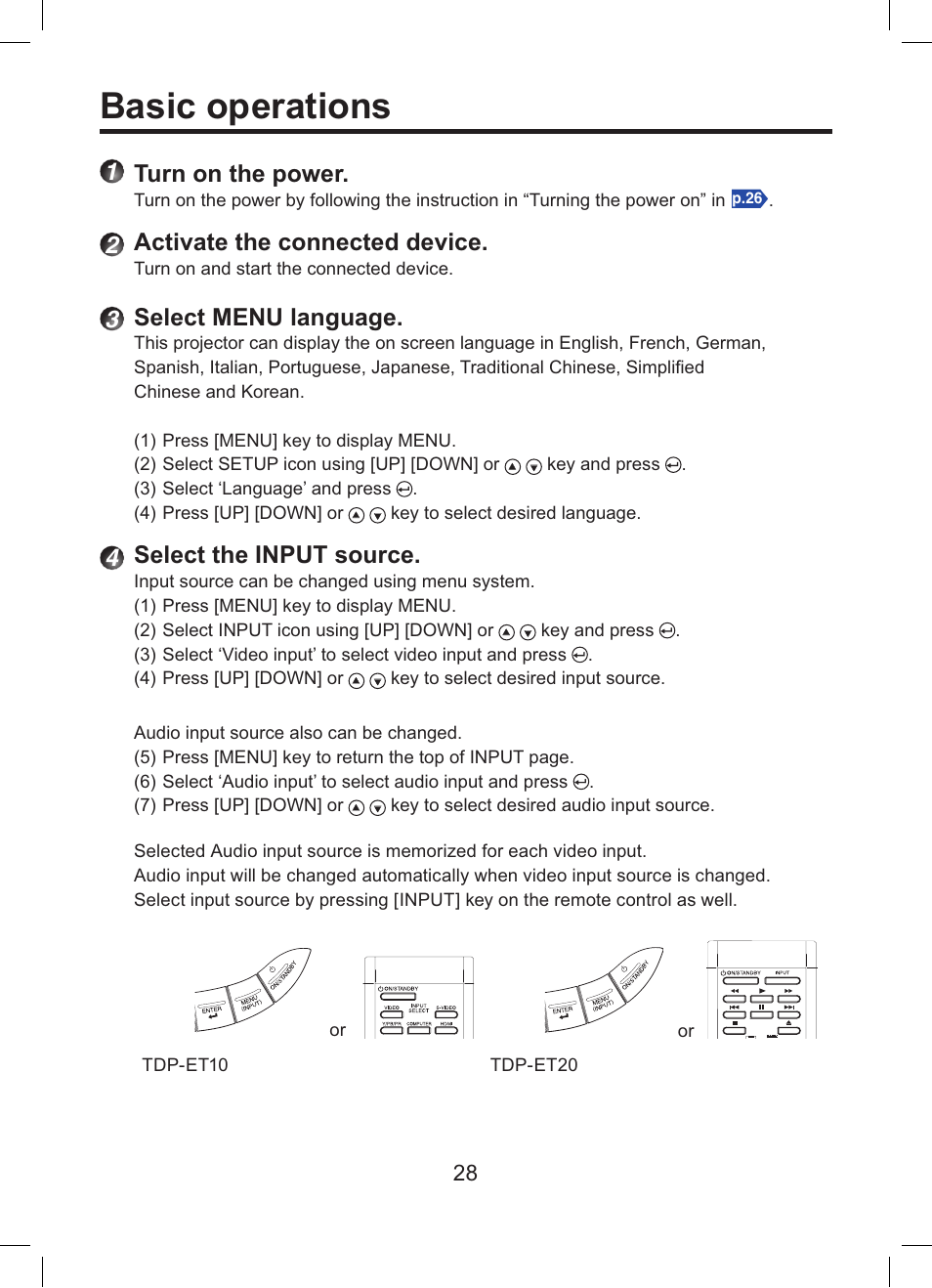 Basic operations | Toshiba TDP-ET10 User Manual | Page 28 / 59