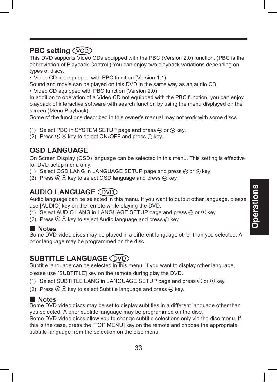 Operations | Toshiba TDP-ET10 User Manual | Page 33 / 59