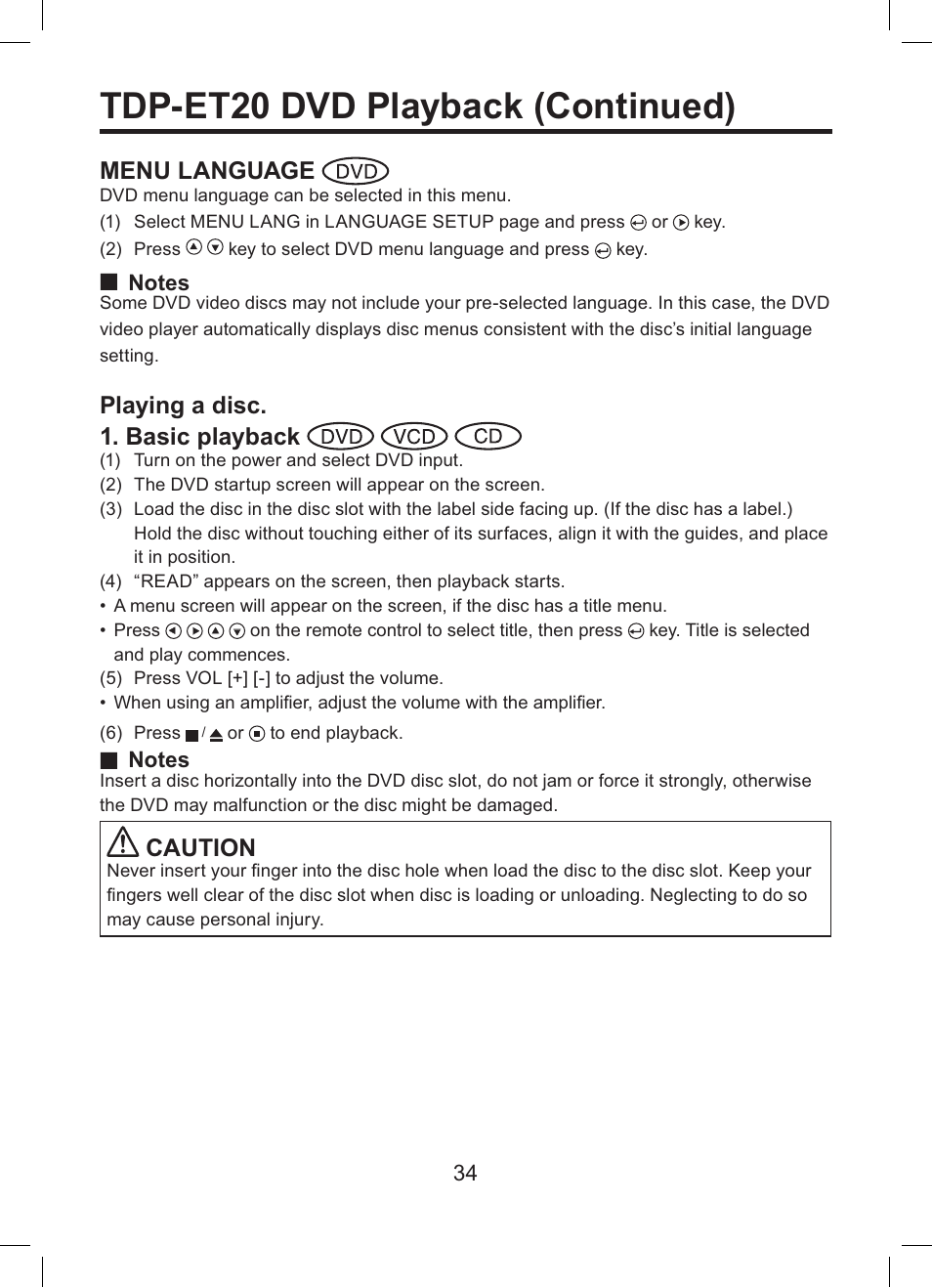 Tdp-et20 dvd playback (continued) | Toshiba TDP-ET10 User Manual | Page 34 / 59