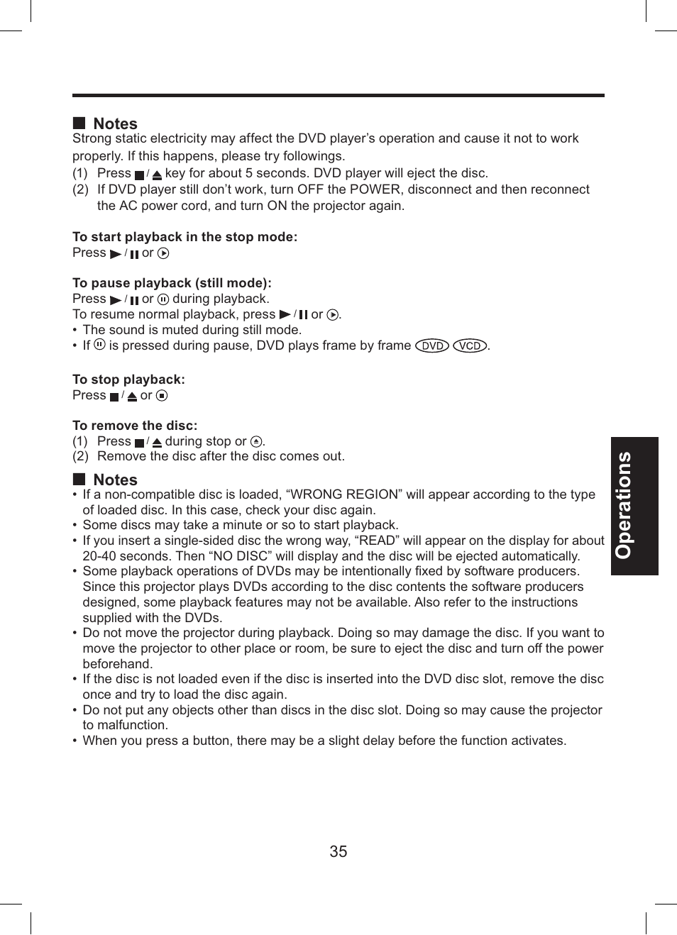 Operations | Toshiba TDP-ET10 User Manual | Page 35 / 59