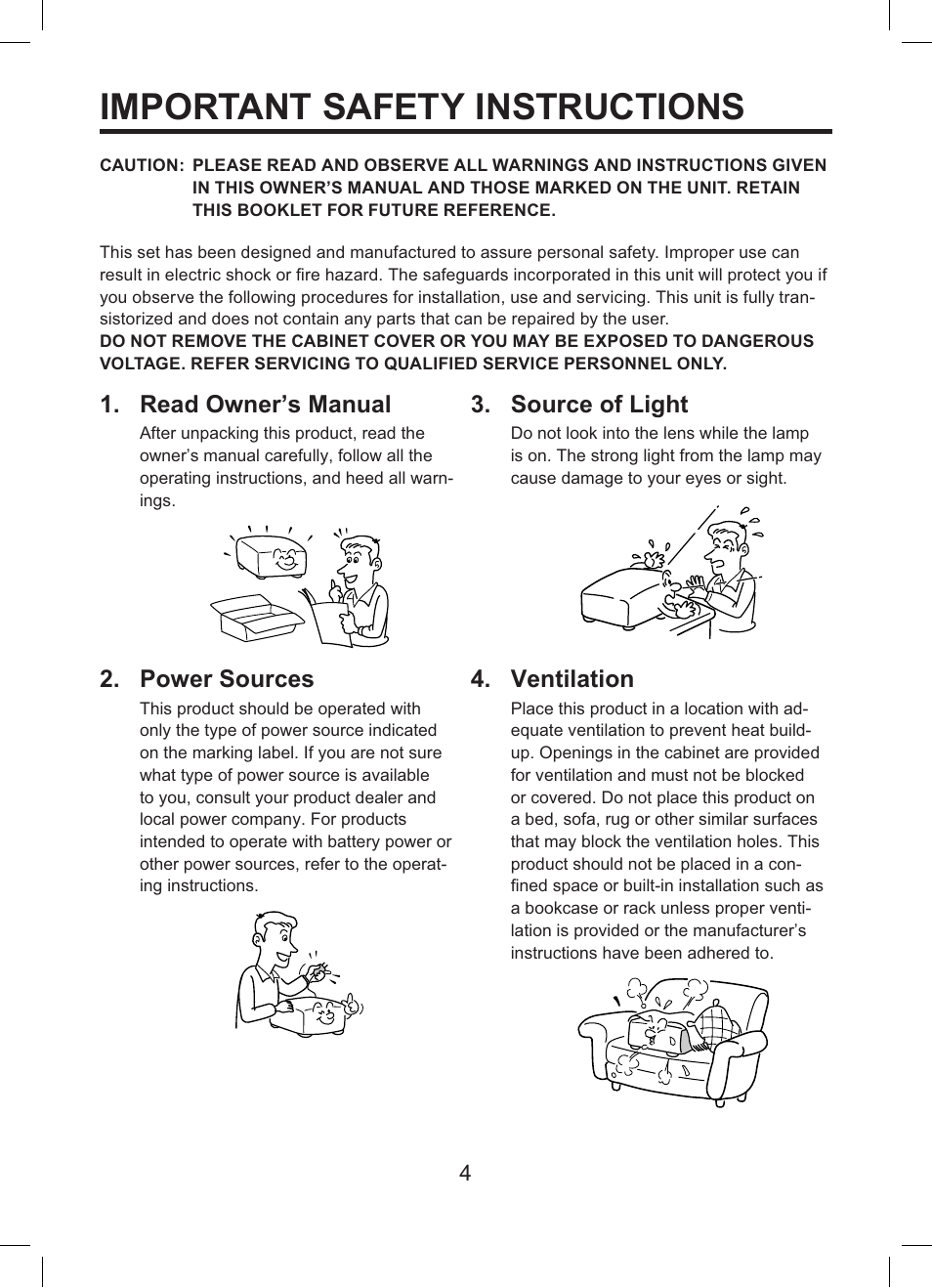 Important safety instructions | Toshiba TDP-ET10 User Manual | Page 4 / 59