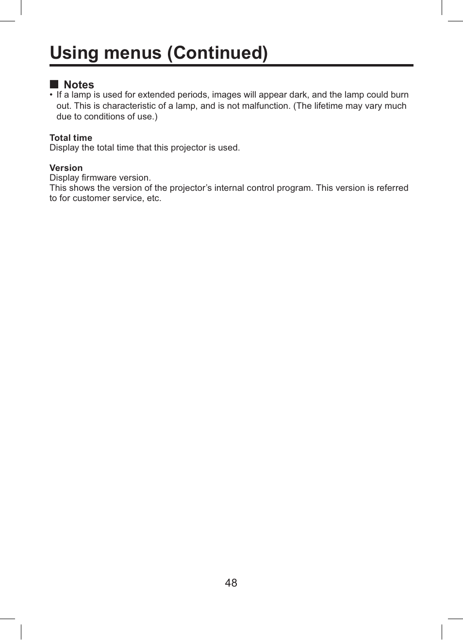 Using menus (continued) | Toshiba TDP-ET10 User Manual | Page 48 / 59
