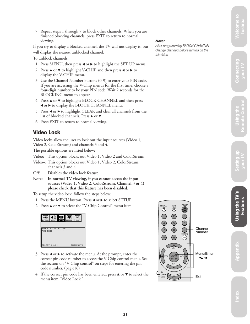 Video lock, Ref er ence | Toshiba Color Television 36A11 User Manual | Page 27 / 44