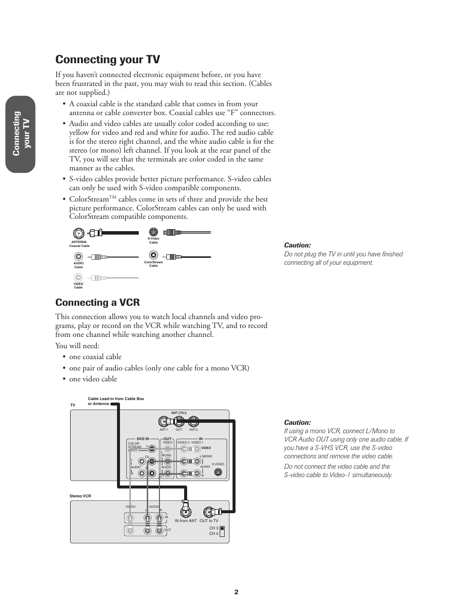 Connecting your tv, Connecting a vcr, Ref er ence | Connecting y our t v | Toshiba Color Television 36A11 User Manual | Page 8 / 44