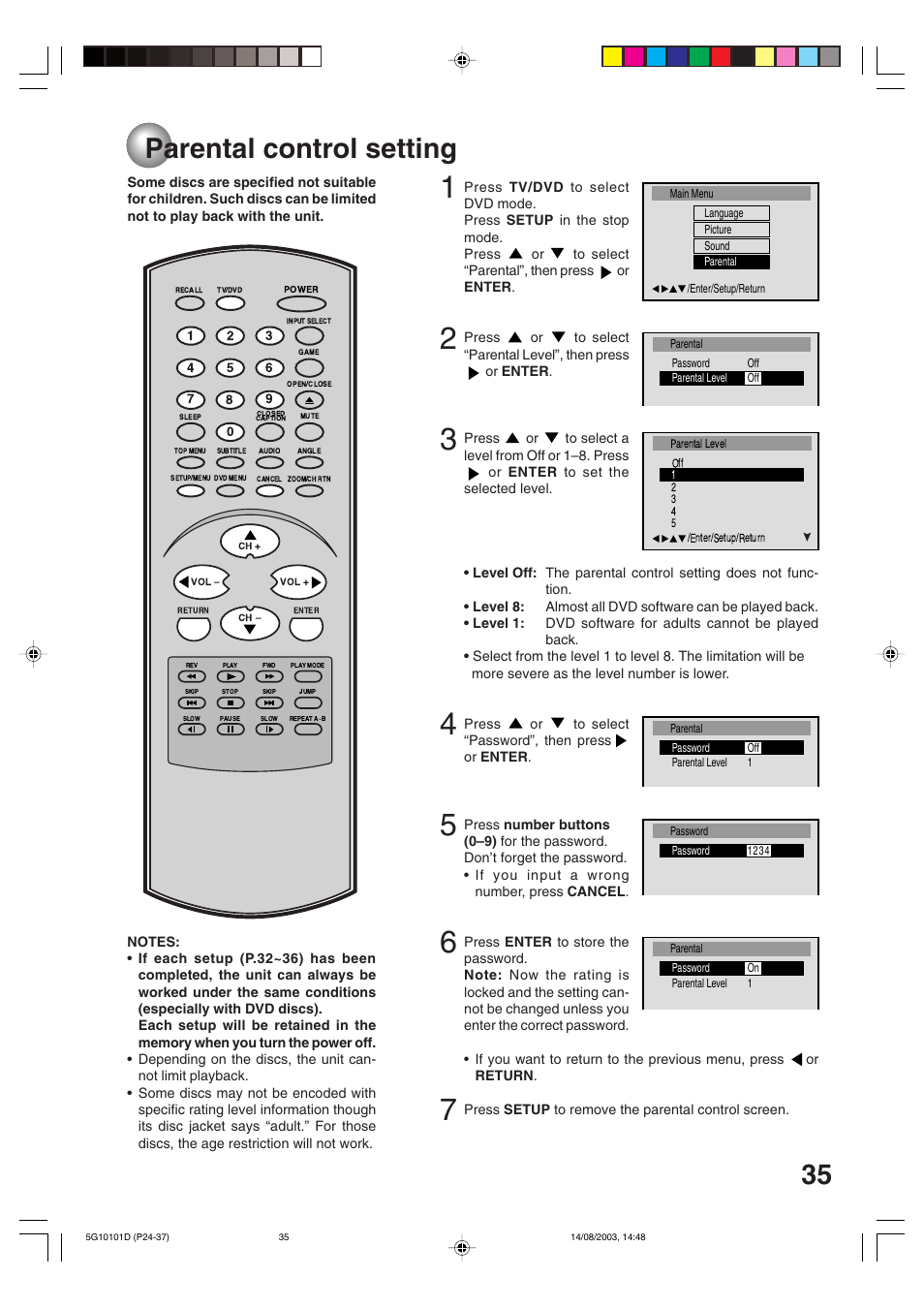 Parental control setting | Toshiba MD14FN1 User Manual | Page 35 / 47