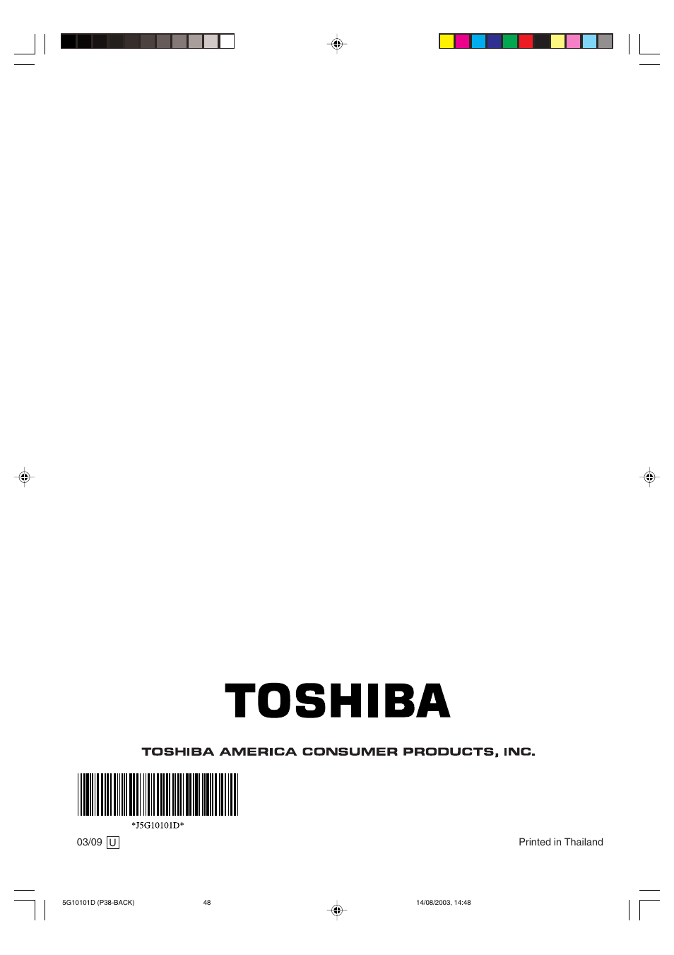 Back cover | Toshiba MD14FN1 User Manual | Page 47 / 47