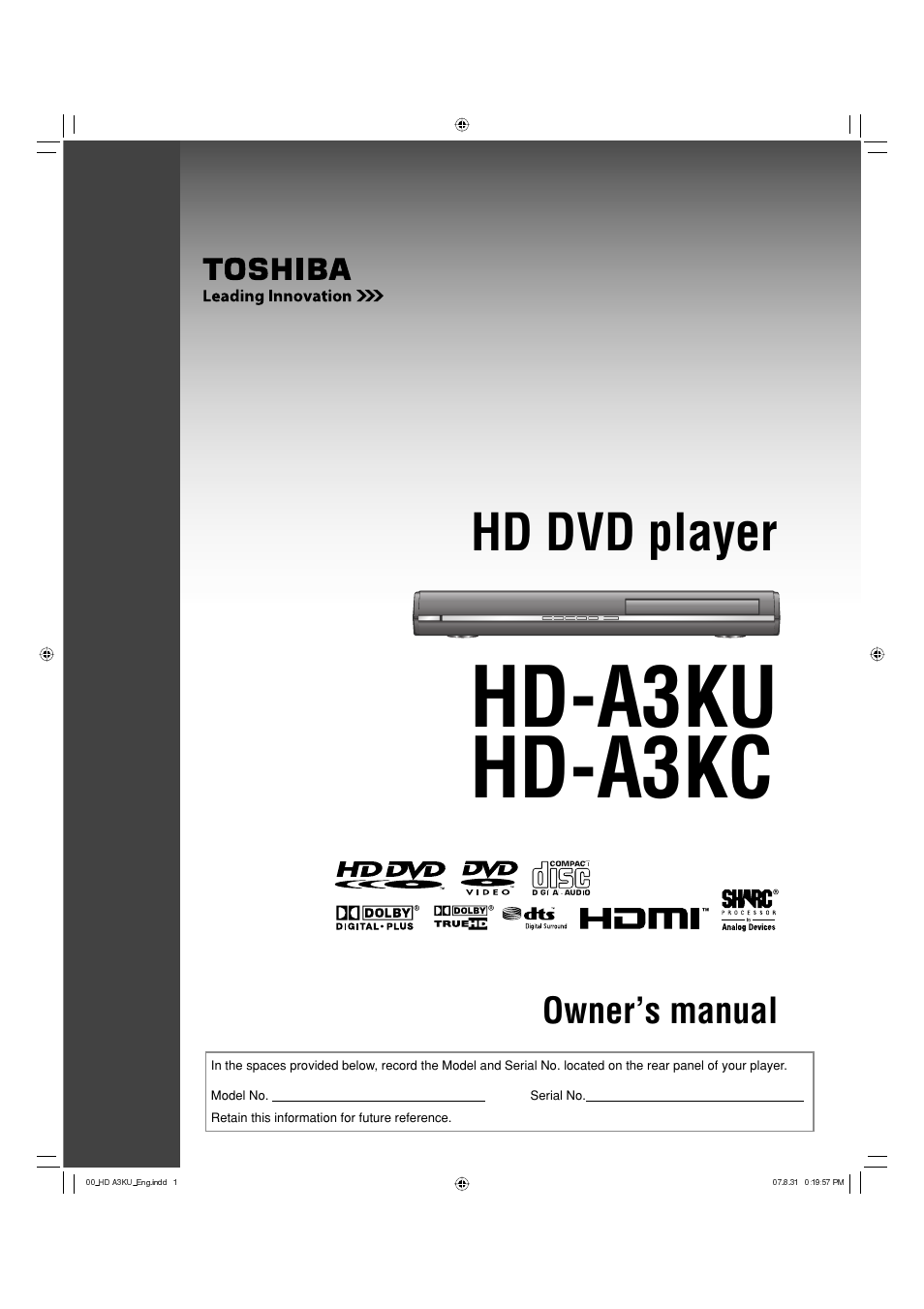 Toshiba HD-A3KC User Manual | 48 pages