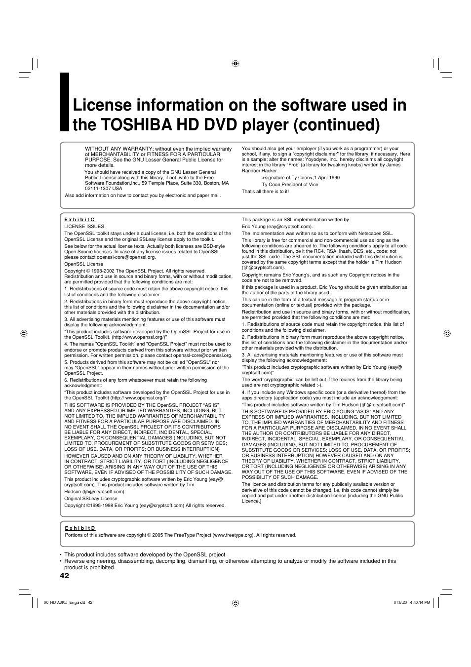 Toshiba HD-A3KC User Manual | Page 42 / 48
