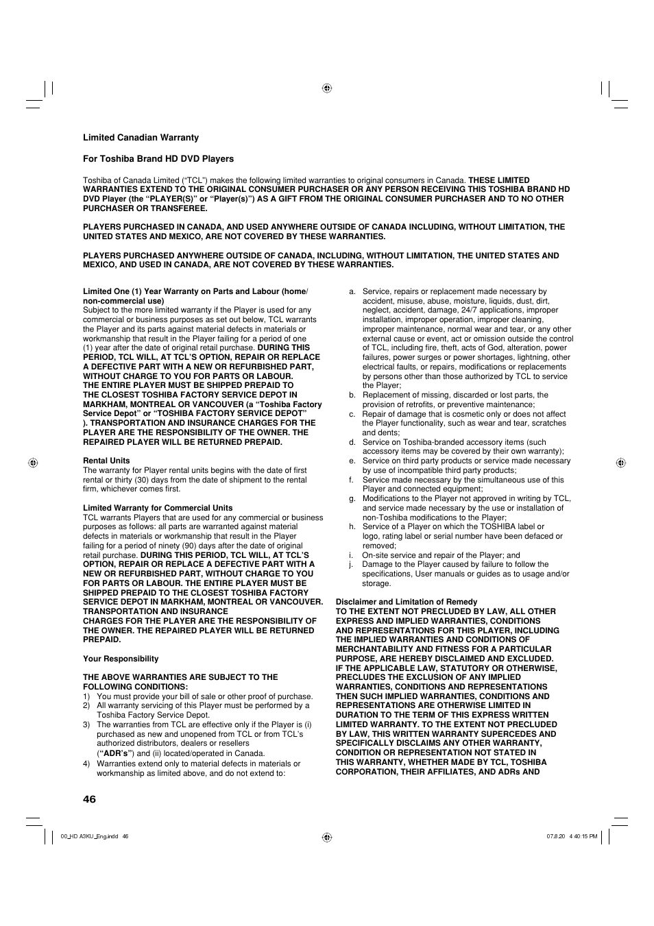 Toshiba HD-A3KC User Manual | Page 46 / 48