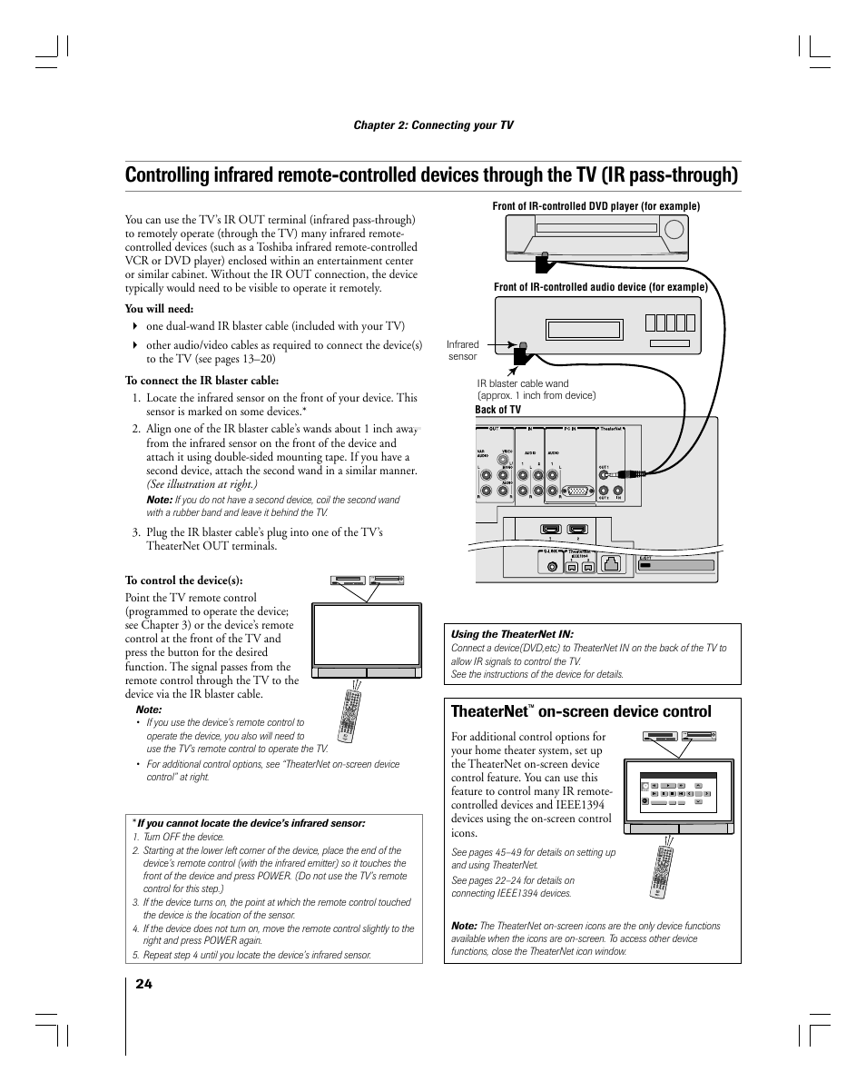 Theaternet, On-screen device control | Toshiba 56MX195 User Manual | Page 24 / 128