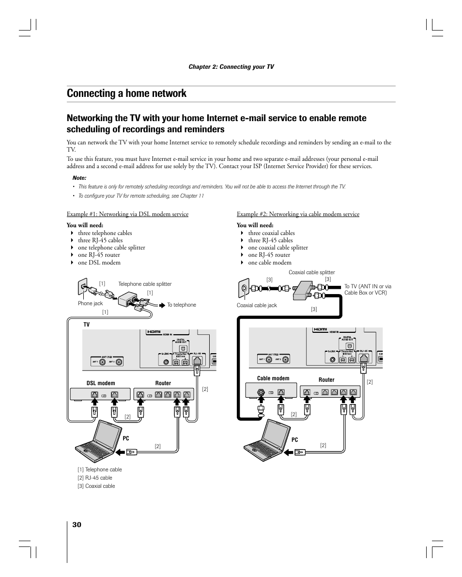 Connecting a home network | Toshiba 56MX195 User Manual | Page 30 / 128