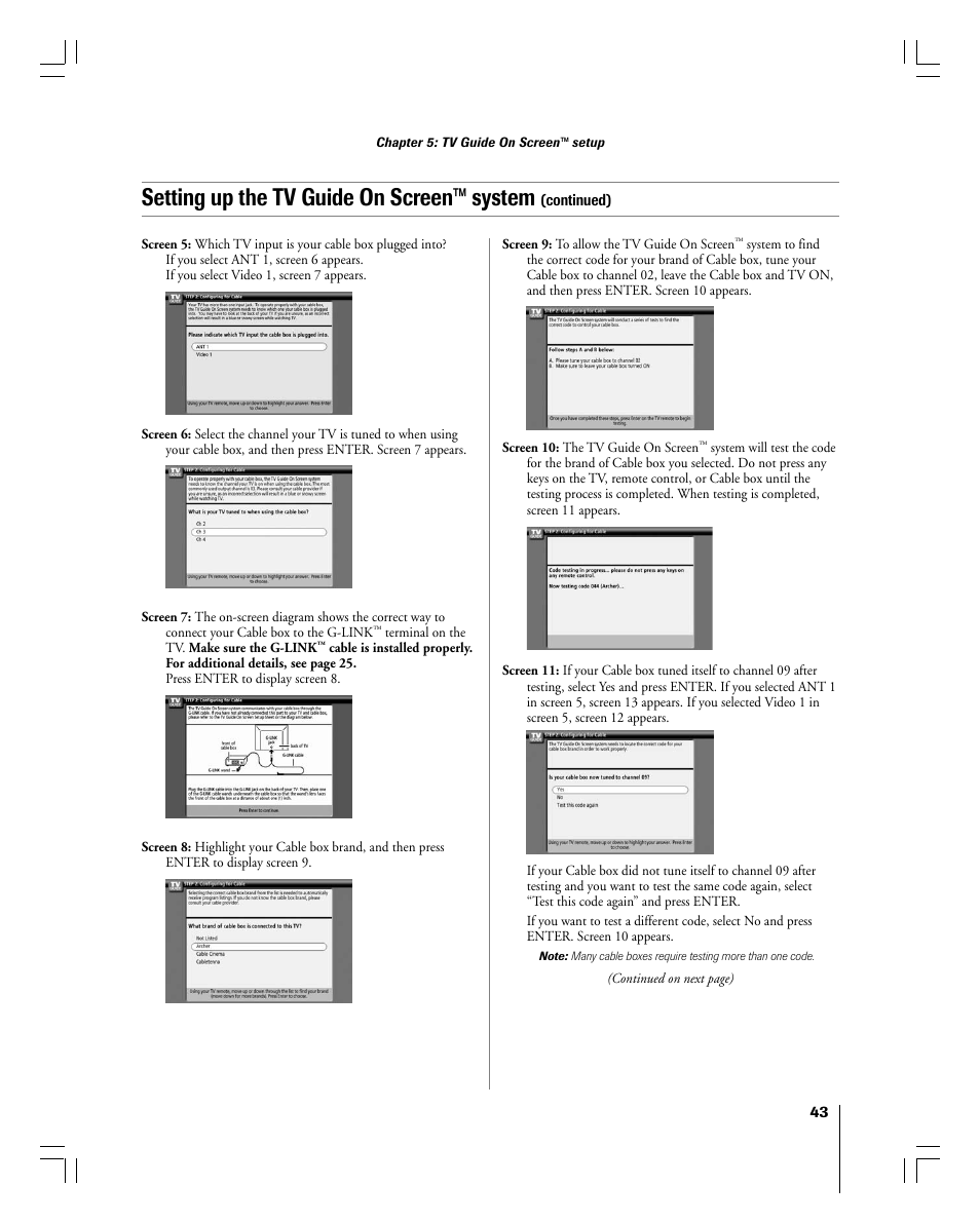 Setting up the tv guide on screen™ system | Toshiba 56MX195 User Manual | Page 43 / 128