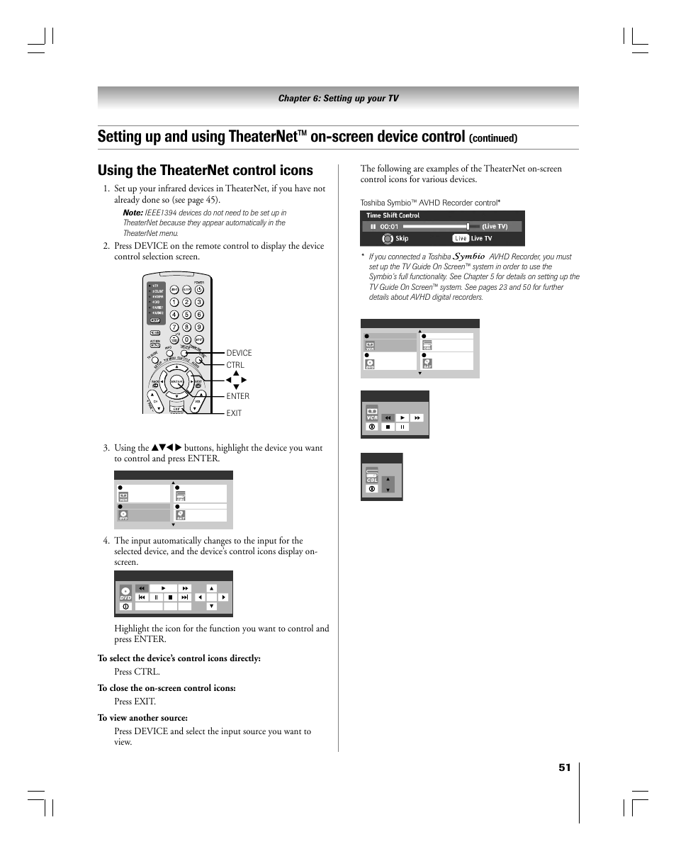 Using the theaternet control icons, Continued) | Toshiba 56MX195 User Manual | Page 51 / 128