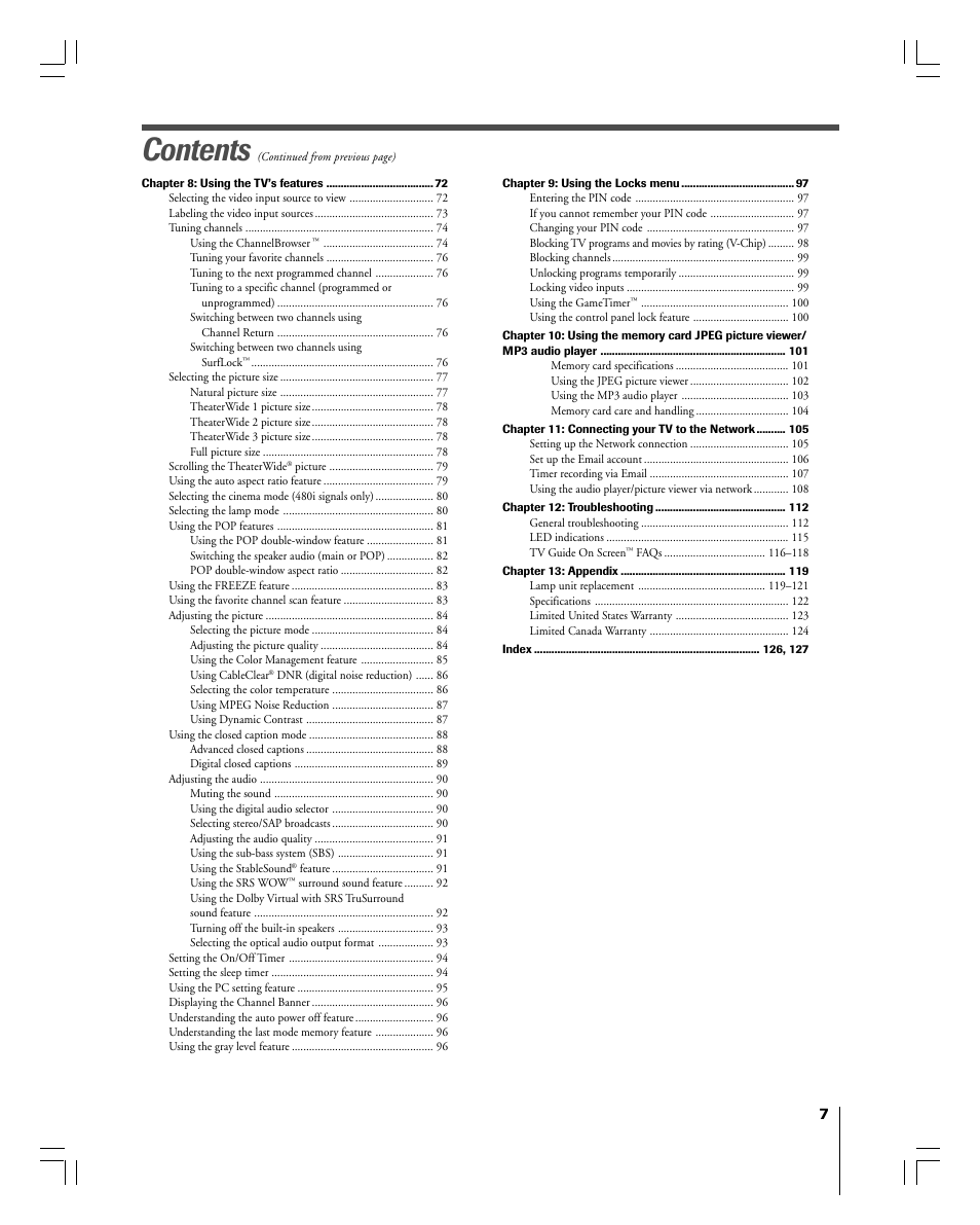 Toshiba 56MX195 User Manual | Page 7 / 128