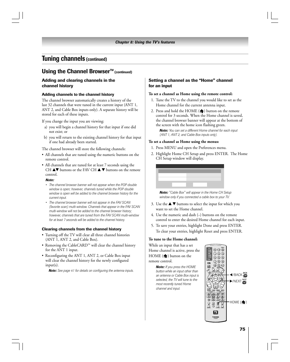Tuning channels, Using the channel browser | Toshiba 56MX195 User Manual | Page 75 / 128