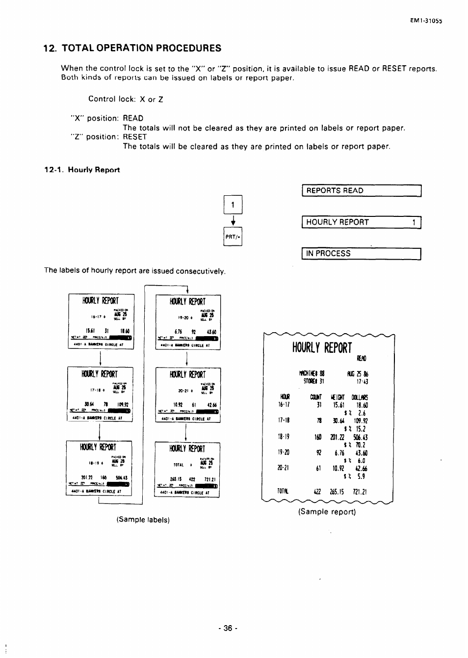 1. hourly report | Toshiba TEC EMl-31055 User Manual | Page 39 / 55