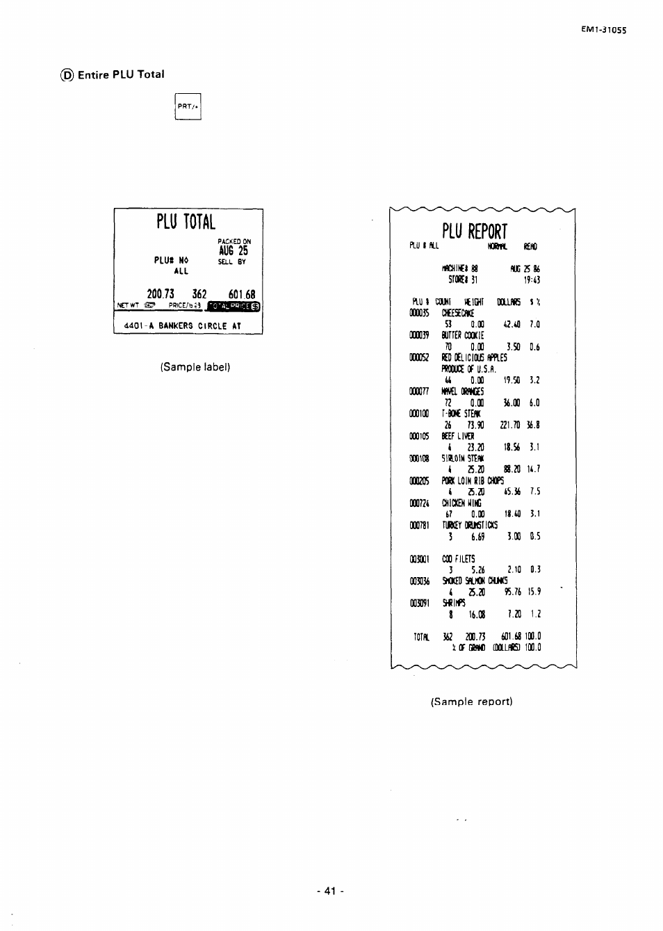 B) entire plu total, Au6 25, Plu total | Plu report | Toshiba TEC EMl-31055 User Manual | Page 44 / 55